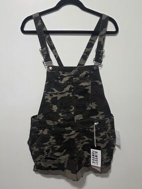 Almost Famous Olive Green Camo Short Overalls